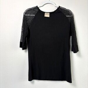 ORTTU Leonardo‎ Top Mens Size M Black Jersey Short Lace Sleeves Sexy Fitted
